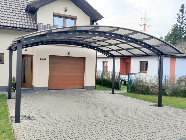 PŘÍSTŘEŠEK OBLOUKOVÝ STEEL D - 2 AUTA – polykarbonát